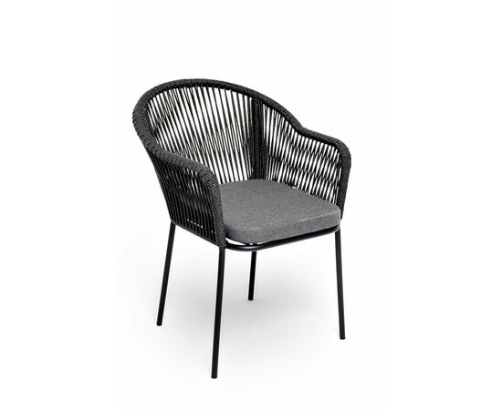 "Лион" стул плетеный из роупа, каркас алюминий темно-серый (RAL7024) муар, роуп темно-серый круглый, ткань темно-серая 027, изображение 3 | Интернет магазин мебели и декора LifeDekor