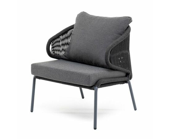 "Милан" кресло плетеное из роупа, каркас алюминий темно-серый (RAL7024) муар, роуп темно-серый круглый, ткань темно-серая 027 | Интернет магазин мебели и декора LifeDekor