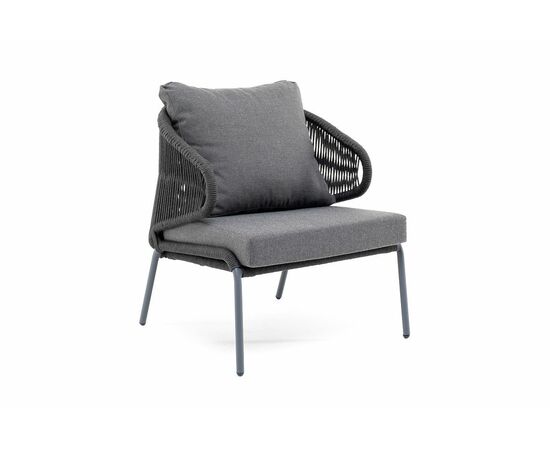 "Милан" кресло плетеное из роупа, каркас алюминий темно-серый (RAL7024) муар, роуп темно-серый круглый, ткань темно-серая 027, изображение 2 | Интернет магазин мебели и декора LifeDekor