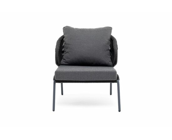 "Милан" кресло плетеное из роупа, каркас алюминий темно-серый (RAL7024) муар, роуп темно-серый круглый, ткань темно-серая 027, изображение 3 | Интернет магазин мебели и декора LifeDekor