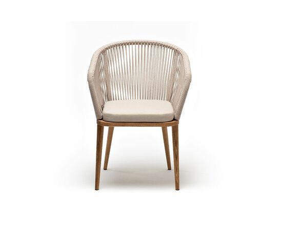 "Марсель" стул плетеный из роупа, основание дуб, роуп бежевый круглый, ткань бежевая 052, изображение 2 | Интернет магазин мебели и декора LifeDekor