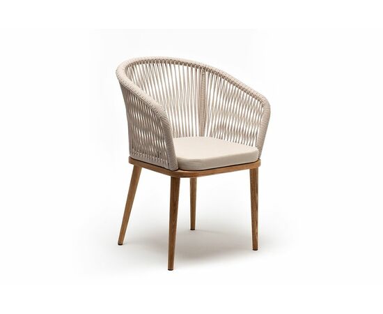 "Марсель" стул плетеный из роупа, основание дуб, роуп бежевый круглый, ткань бежевая 052, изображение 3 | Интернет магазин мебели и декора LifeDekor