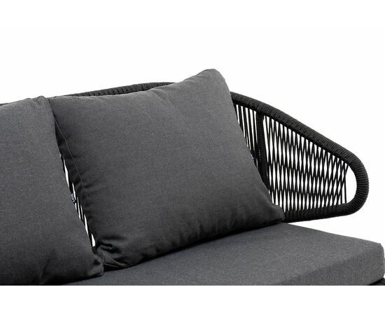 "Милан" диван 2-местный плетеный из роупа, каркас алюминий темно-серый (RAL7024) муар, роуп темно-серый круглый, ткань темно-серая 027, изображение 4 | Интернет магазин мебели и декора LifeDekor