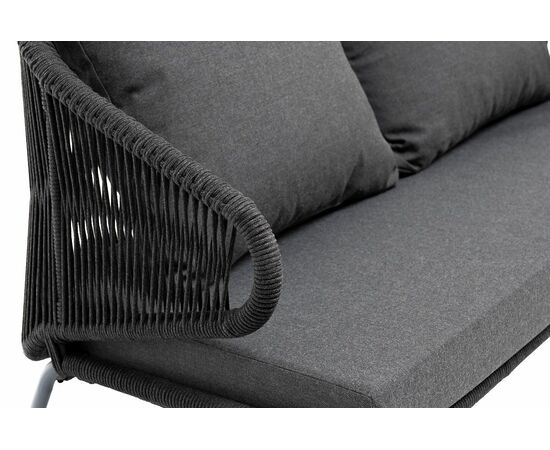 "Милан" диван 2-местный плетеный из роупа, каркас алюминий темно-серый (RAL7024) муар, роуп темно-серый круглый, ткань темно-серая 027, изображение 5 | Интернет магазин мебели и декора LifeDekor