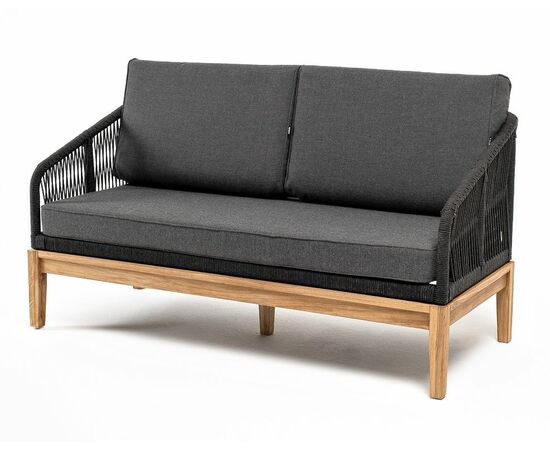 "Канны" диван 2-местный плетеный из роупа, основание дуб, роуп темно-серый круглый, ткань темно-серая 027 | Интернет магазин мебели и декора LifeDekor