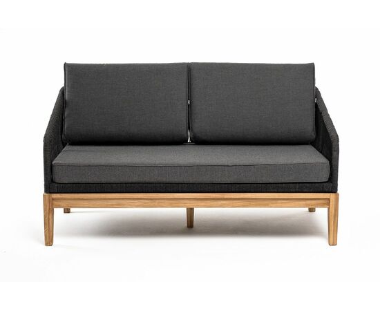 "Канны" диван 2-местный плетеный из роупа, основание дуб, роуп темно-серый круглый, ткань темно-серая 027, изображение 2 | Интернет магазин мебели и декора LifeDekor