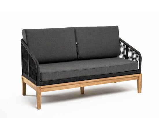 "Канны" диван 2-местный плетеный из роупа, основание дуб, роуп темно-серый круглый, ткань темно-серая 027, изображение 3 | Интернет магазин мебели и декора LifeDekor