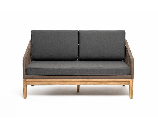 "Канны" диван 2-местный плетеный из роупа, основание дуб, роуп коричневый круглый, ткань темно-серая 027, изображение 2 | Интернет магазин мебели и декора LifeDekor