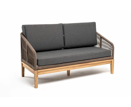 "Канны" диван 2-местный плетеный из роупа, основание дуб, роуп коричневый круглый, ткань темно-серая 027, изображение 3 | Интернет магазин мебели и декора LifeDekor