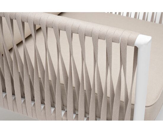 "Касабланка" кресло плетеное из роупа, каркас алюминий белый муар, роуп бежевый 20мм, ткань бежевая 052, изображение 5 | Интернет магазин мебели и декора LifeDekor