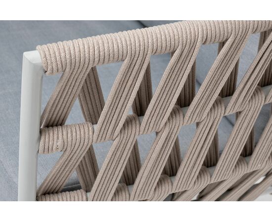 "Диего" кресло плетеное из роупа, каркас алюминий светло-серый (RAL7035) муар, роуп бежевый круглый, ткань светло-серая, изображение 5 | Интернет магазин мебели и декора LifeDekor
