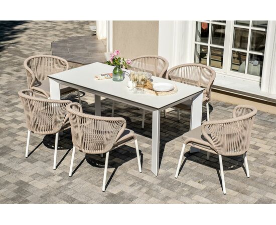 "Венето" обеденная группа на 6 персон со стульями "Милан", каркас белый, роуп бежевый | Интернет магазин мебели и декора LifeDekor