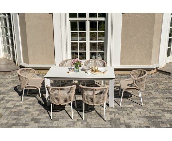"Венето" обеденная группа на 6 персон со стульями "Милан", каркас белый, роуп бежевый, изображение 3 | Интернет магазин мебели и декора LifeDekor