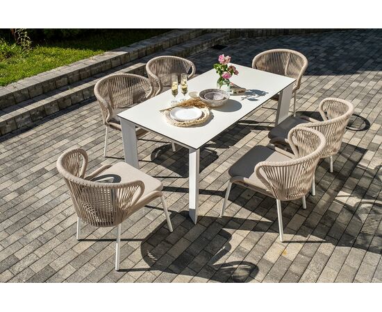 "Венето" обеденная группа на 6 персон со стульями "Милан", каркас белый, роуп бежевый, изображение 4 | Интернет магазин мебели и декора LifeDekor