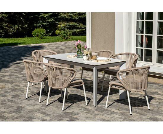 "Венето" обеденная группа на 6 персон со стульями "Милан", каркас белый, роуп бежевый, изображение 5 | Интернет магазин мебели и декора LifeDekor