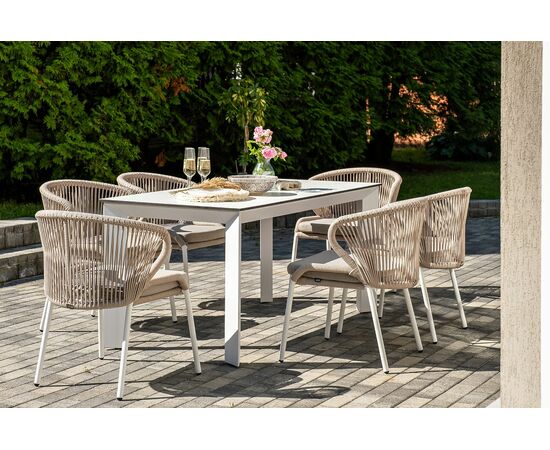 "Венето" обеденная группа на 6 персон со стульями "Милан", каркас белый, роуп бежевый, изображение 6 | Интернет магазин мебели и декора LifeDekor