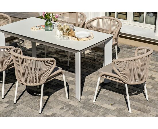 "Венето" обеденная группа на 6 персон со стульями "Милан", каркас белый, роуп бежевый, изображение 7 | Интернет магазин мебели и декора LifeDekor