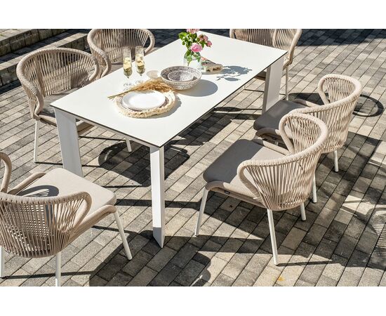 "Венето" обеденная группа на 6 персон со стульями "Милан", каркас белый, роуп бежевый, изображение 8 | Интернет магазин мебели и декора LifeDekor