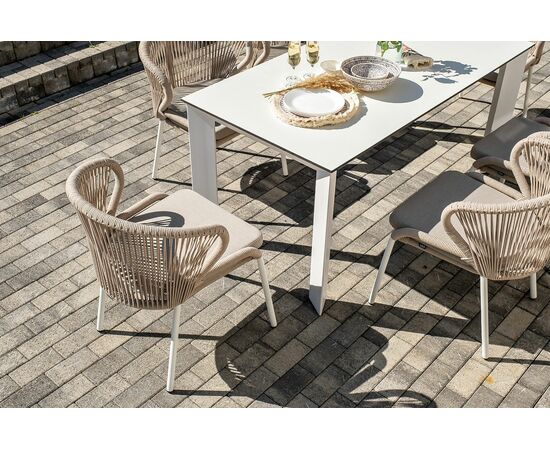 "Венето" обеденная группа на 6 персон со стульями "Милан", каркас белый, роуп бежевый, изображение 9 | Интернет магазин мебели и декора LifeDekor