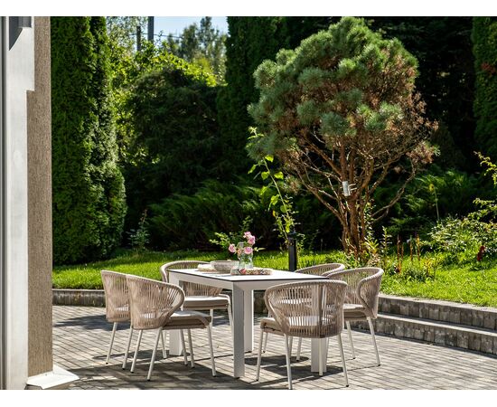 "Венето" обеденная группа на 6 персон со стульями "Милан", каркас белый, роуп бежевый, изображение 10 | Интернет магазин мебели и декора LifeDekor