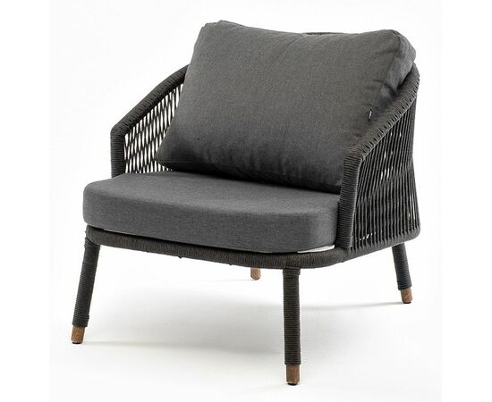 "Верона" кресло плетеное из роупа, каркас алюминий темно-серый (RAL7024) муар, роуп темно-серый круглый, ткань темно-серая 027 | Интернет магазин мебели и декора LifeDekor