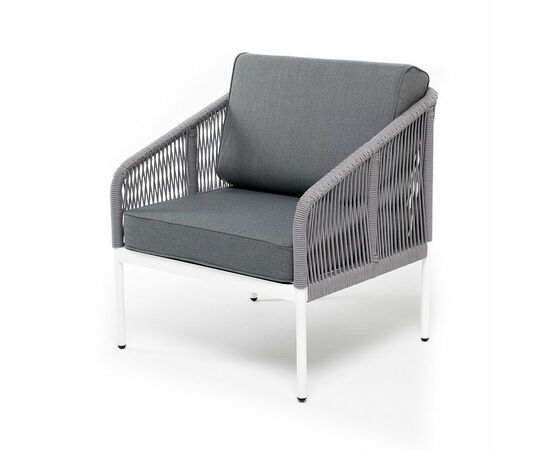 "Канны" кресло плетеное из роупа, каркас алюминий серый (RAL7022) муар, роуп серый круглый, ткань серая 017 | Интернет магазин мебели и декора LifeDekor