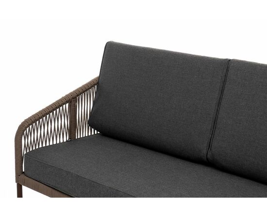 "Канны" диван 2-местный плетеный из роупа, каркас алюминий коричневый (RAL8016) муар, роуп коричневый круглый, ткань темно-серая 027, изображение 4 | Интернет магазин мебели и декора LifeDekor