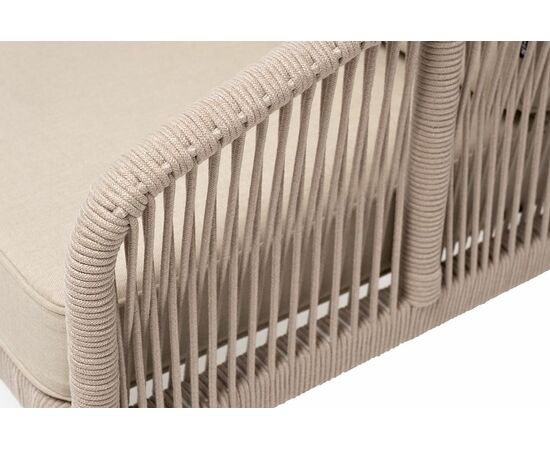 "Канны" кресло плетеное из роупа, каркас алюминий белый, муар, роуп бежевый круглый, ткань бежевая 052, изображение 4 | Интернет магазин мебели и декора LifeDekor