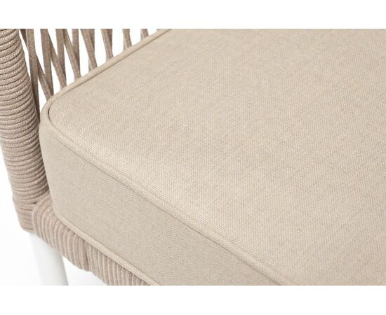 "Канны" кресло плетеное из роупа, каркас алюминий белый, муар, роуп бежевый круглый, ткань бежевая 052, изображение 7 | Интернет магазин мебели и декора LifeDekor