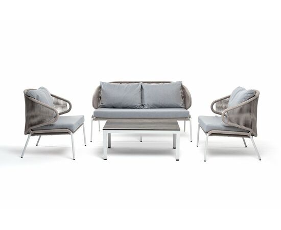 "Милан" лаунж-зона 4-местная плетеная из роупа (веревки), каркас алюминиевый белый, роуп бежевый, изображение 5 | Интернет магазин мебели и декора LifeDekor