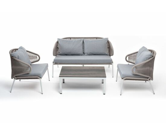 "Милан" лаунж-зона 4-местная плетеная из роупа (веревки), каркас алюминиевый белый, роуп бежевый, изображение 6 | Интернет магазин мебели и декора LifeDekor