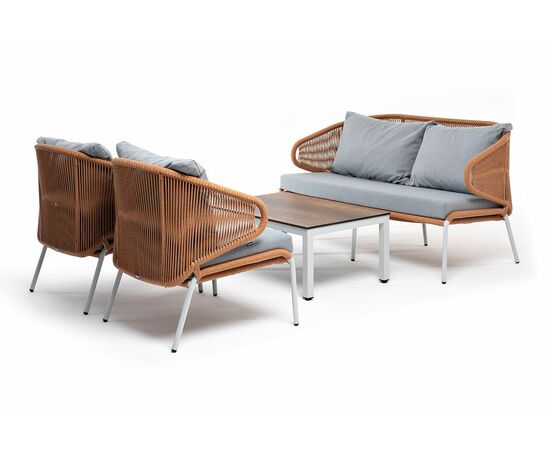 "Милан" лаунж-зона 4-местная плетеная из роупа (веревки), каркас алюминиевый белый, роуп бежевый | Интернет магазин мебели и декора LifeDekor