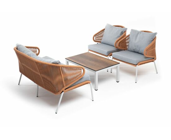 "Милан" лаунж-зона 4-местная плетеная из роупа (веревки), каркас алюминиевый белый, роуп бежевый, изображение 3 | Интернет магазин мебели и декора LifeDekor