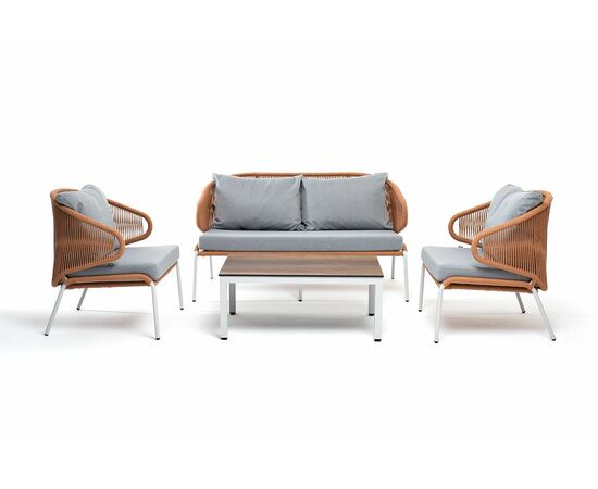 "Милан" лаунж-зона 4-местная плетеная из роупа (веревки), каркас алюминиевый белый, роуп бежевый, изображение 5 | Интернет магазин мебели и декора LifeDekor