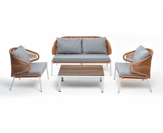 "Милан" лаунж-зона 4-местная плетеная из роупа (веревки), каркас алюминиевый белый, роуп бежевый, изображение 6 | Интернет магазин мебели и декора LifeDekor