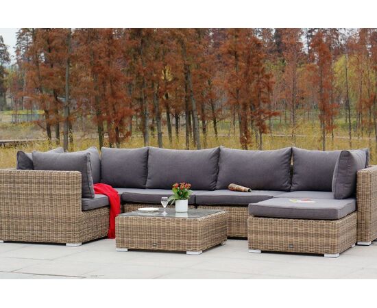 "Лунго" трансформирующаяся лаунж-зона из искусственного ротанга, цвет соломенный | Интернет магазин мебели и декора LifeDekor