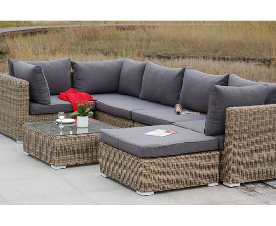 "Лунго" трансформирующаяся лаунж-зона из искусственного ротанга, цвет соломенный, изображение 2 | Интернет магазин мебели и декора LifeDekor