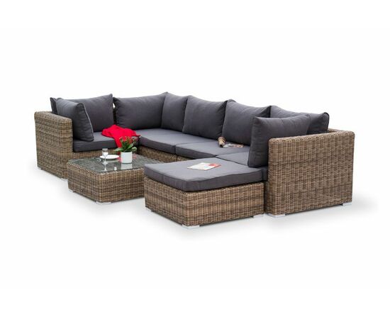 "Лунго" трансформирующаяся лаунж-зона из искусственного ротанга, цвет соломенный, изображение 3 | Интернет магазин мебели и декора LifeDekor