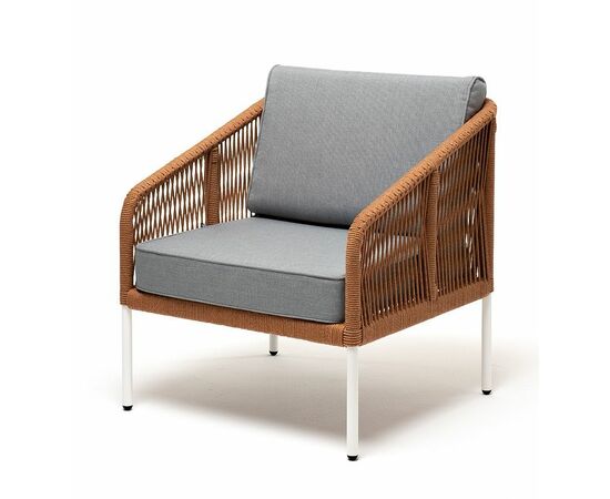 "Канны" кресло плетеное из роупа, каркас алюминий светло-серый (RAL7035) муар, роуп светло-серый круглый, ткань светло-серая | Интернет магазин мебели и декора LifeDekor