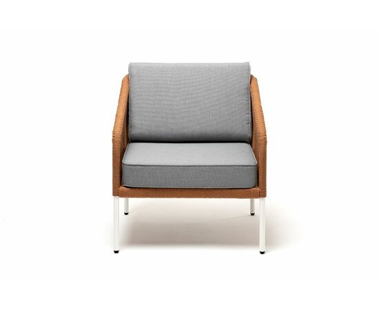 "Канны" кресло плетеное из роупа, каркас алюминий светло-серый (RAL7035) муар, роуп светло-серый круглый, ткань светло-серая, изображение 2 | Интернет магазин мебели и декора LifeDekor