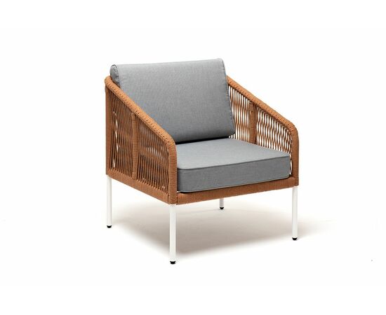 "Канны" кресло плетеное из роупа, каркас алюминий светло-серый (RAL7035) муар, роуп светло-серый круглый, ткань светло-серая, изображение 3 | Интернет магазин мебели и декора LifeDekor