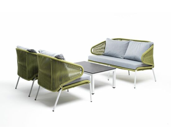 "Милан" лаунж-зона 4-местная плетеная из роупа (веревки), каркас алюминиевый светло-серый, роуп салатовый меланж | Интернет магазин мебели и декора LifeDekor