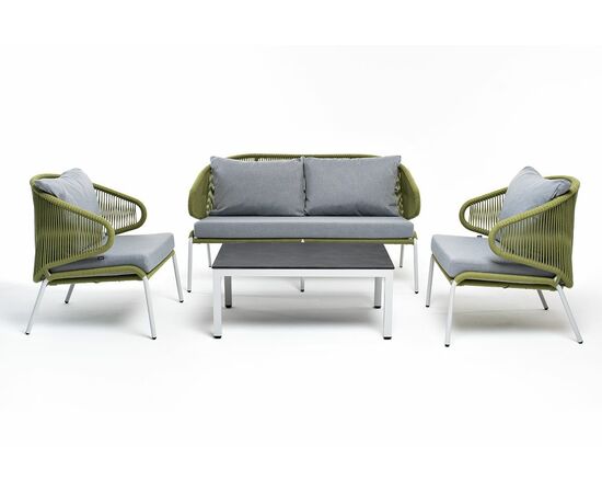 "Милан" лаунж-зона 4-местная плетеная из роупа (веревки), каркас алюминиевый светло-серый, роуп салатовый меланж, изображение 2 | Интернет магазин мебели и декора LifeDekor