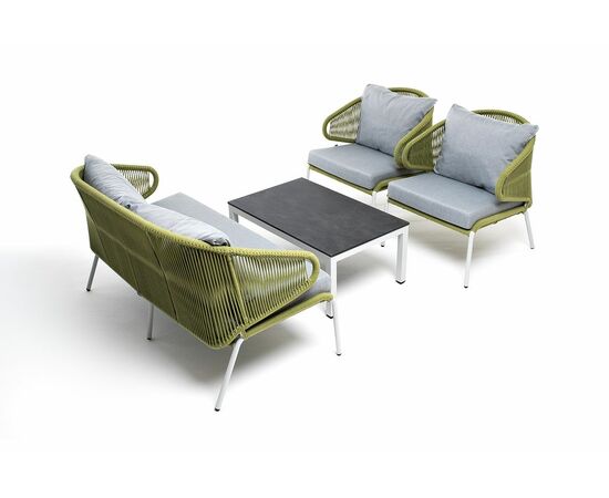 "Милан" лаунж-зона 4-местная плетеная из роупа (веревки), каркас алюминиевый светло-серый, роуп салатовый меланж, изображение 6 | Интернет магазин мебели и декора LifeDekor