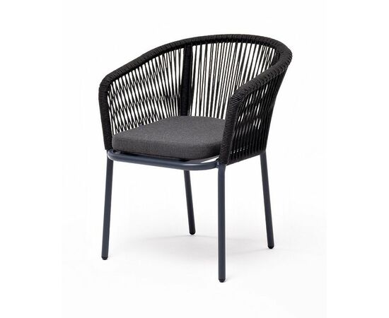 "Марсель" стул плетеный из роупа, каркас алюминий темно-серый (RAL7024) шагрень, роуп темно-серый круглый, ткань темно-серая | Интернет магазин мебели и декора LifeDekor