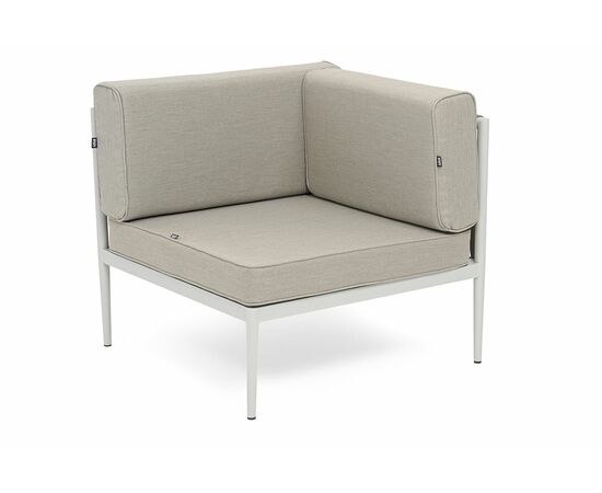 "Касабланка" угловой модуль плетеный из роупа, каркас алюминий светло-серый (RAL7035) муар, роуп серо-коричневый 23мм, ткань бежевая 15052 | Интернет магазин мебели и декора LifeDekor