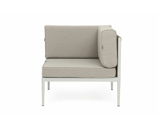 "Касабланка" угловой модуль плетеный из роупа, каркас алюминий светло-серый (RAL7035) муар, роуп серо-коричневый 23мм, ткань бежевая 15052, изображение 2 | Интернет магазин мебели и декора LifeDekor