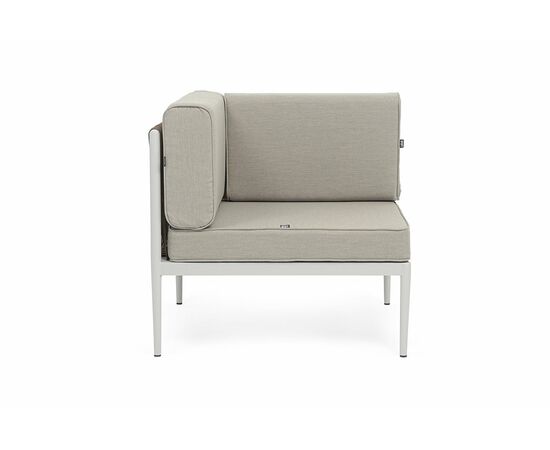 "Касабланка" угловой модуль плетеный из роупа, каркас алюминий светло-серый (RAL7035) муар, роуп серо-коричневый 23мм, ткань бежевая 15052, изображение 3 | Интернет магазин мебели и декора LifeDekor