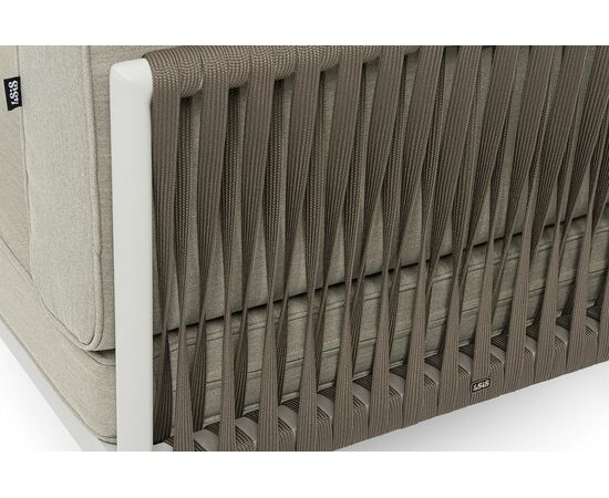 "Касабланка" угловой модуль плетеный из роупа, каркас алюминий светло-серый (RAL7035) муар, роуп серо-коричневый 23мм, ткань бежевая 15052, изображение 5 | Интернет магазин мебели и декора LifeDekor