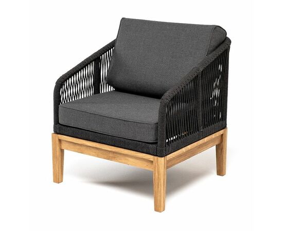 "Канны" кресло плетеное из роупа, основание дуб, роуп темно-серый круглый, ткань темно-серая 027 | Интернет магазин мебели и декора LifeDekor